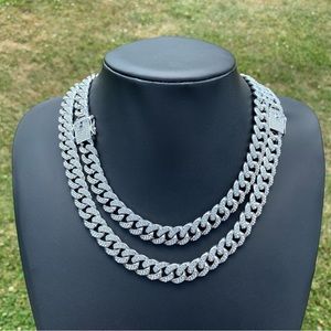 14k White Gold Plated 13mm Cuban Link Chain 18” 20” 22” Premium Choker Necklace